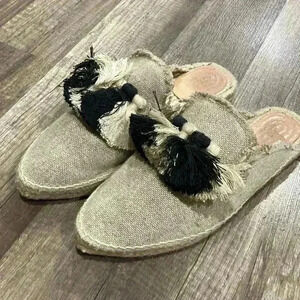 Castaner Canvas Tassel Accents Neutral Flat Mules EU 39